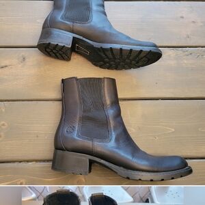 Women's TIMBERLAND Black Leather High Ankle Boots Chealsea Biker Comfort